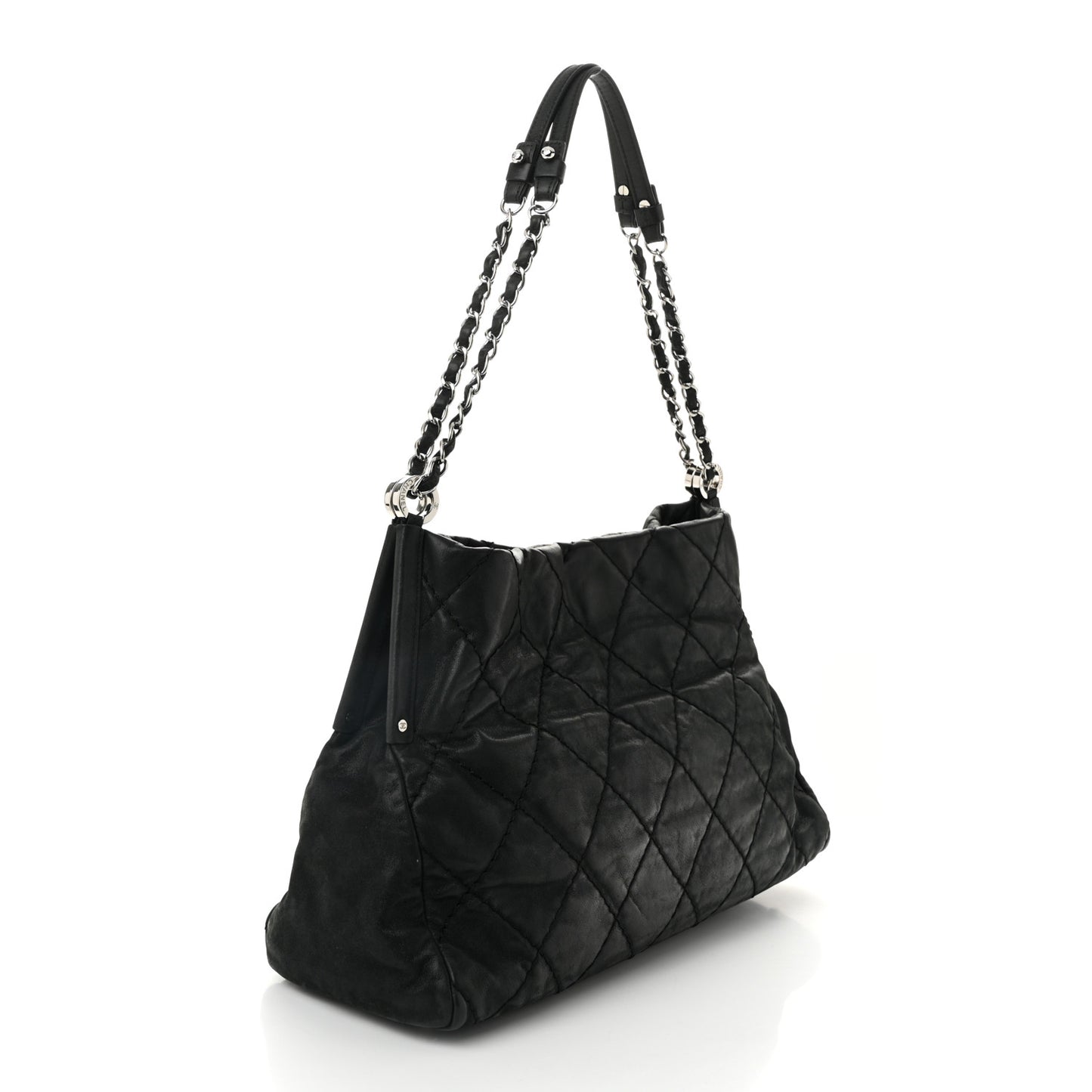 Iridescent Calfskin Quilted Small Sea Hit Tote Black