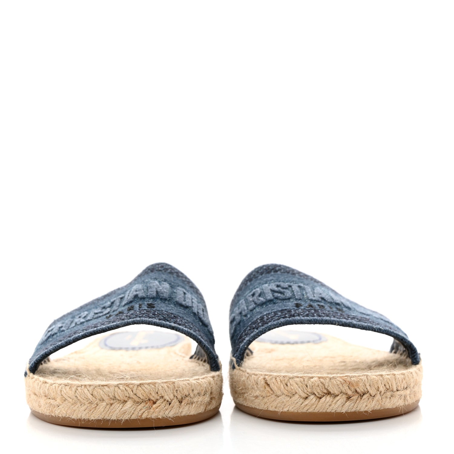 Christian Dior Denim Embroidered Granville Espadrille Flat Slide Sandals 40 Blue 2 of 8
