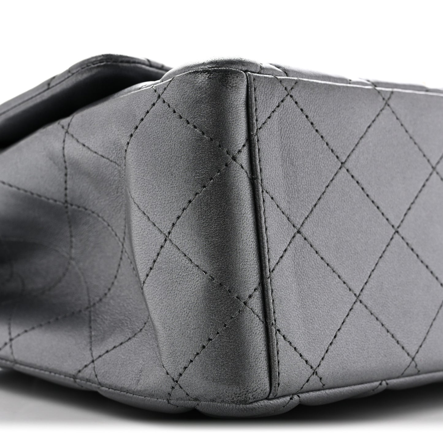Metallic Lambskin Quilted Maxi Double Flap Pewter