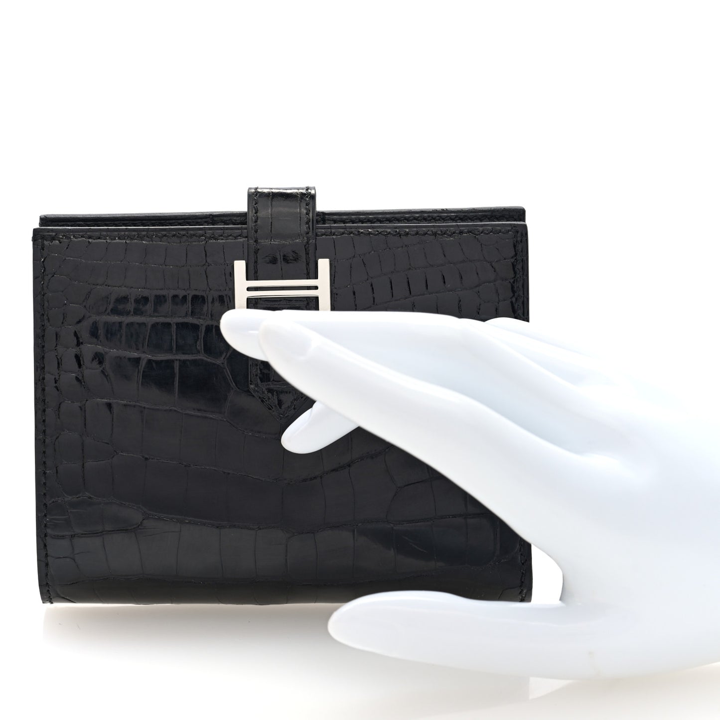Shiny Alligator Bearn Compact Wallet Black