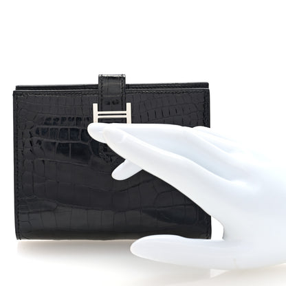Hermes Shiny Alligator Bearn Compact Wallet Black 2 of 7