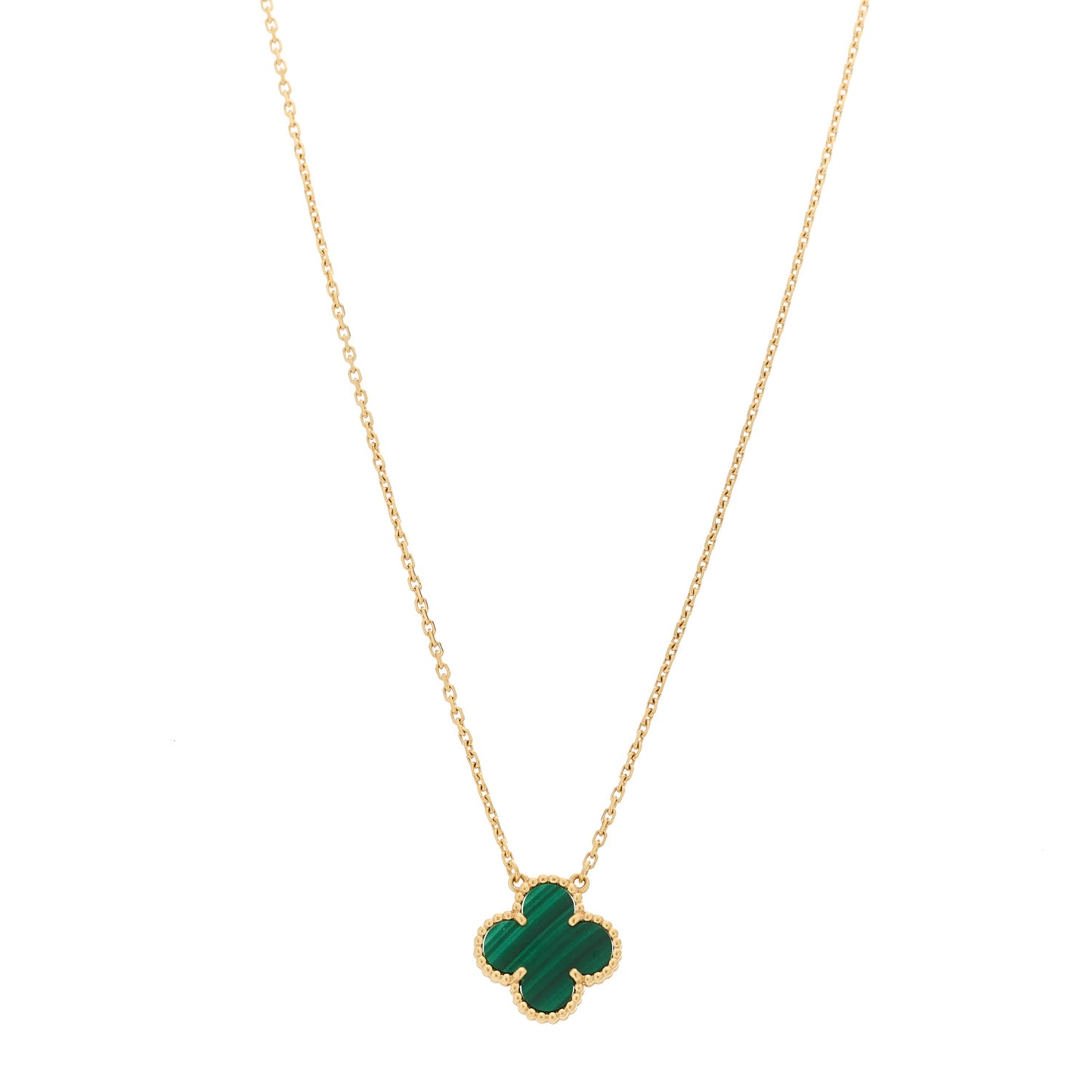 18K Yellow Gold Malachite Vintage Alhambra Pendant Necklace