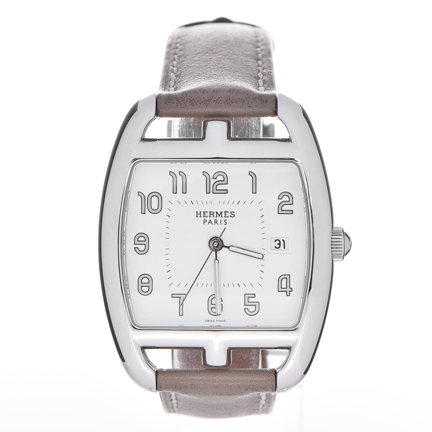 Hermes Stainless Steel Swift 33mm Cape Cod Tonneau Quartz Watch Etoupe 1 of 11