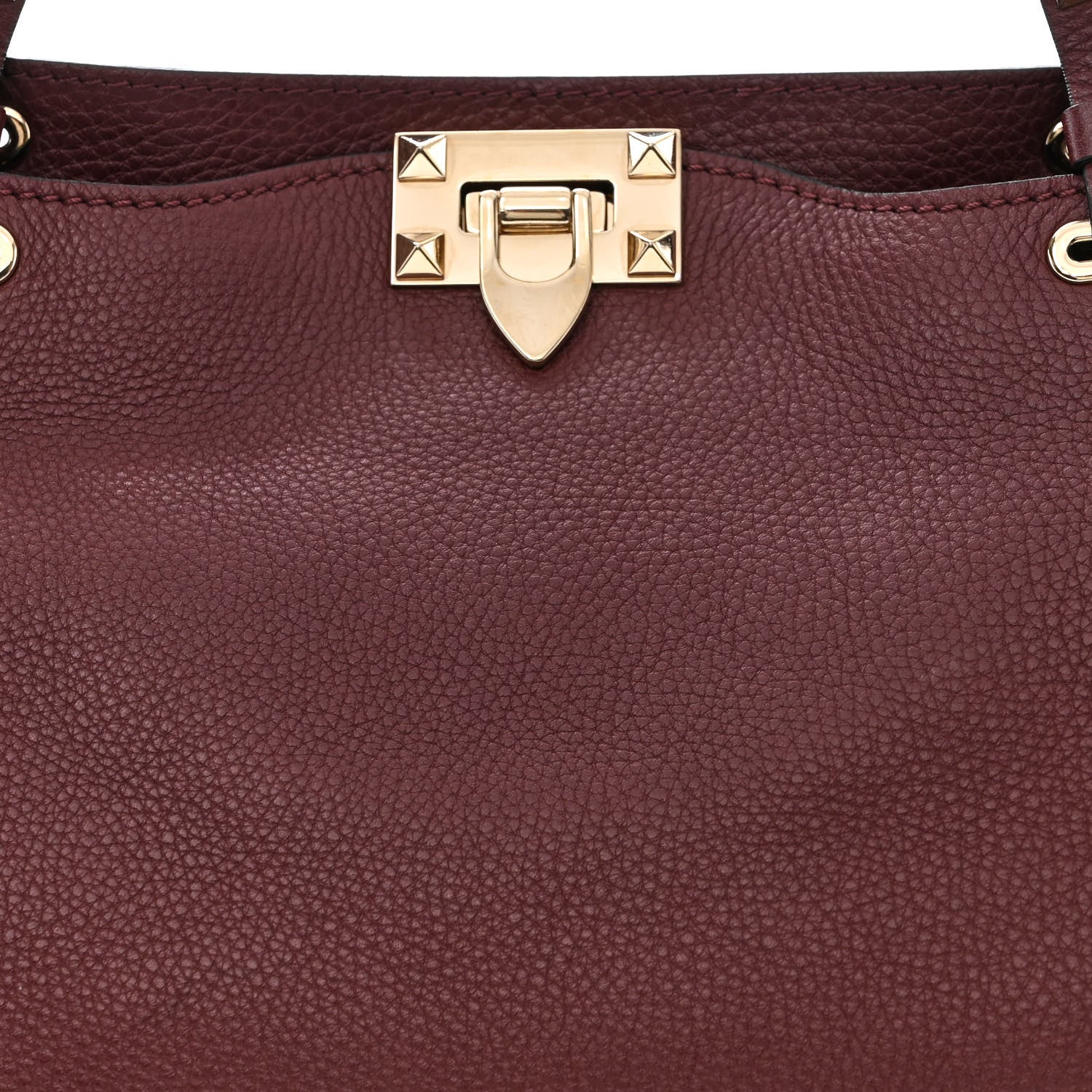 Valentino Garavani Pebbled Calfskin Medium Rockstud Tote Rubin 7 of 9