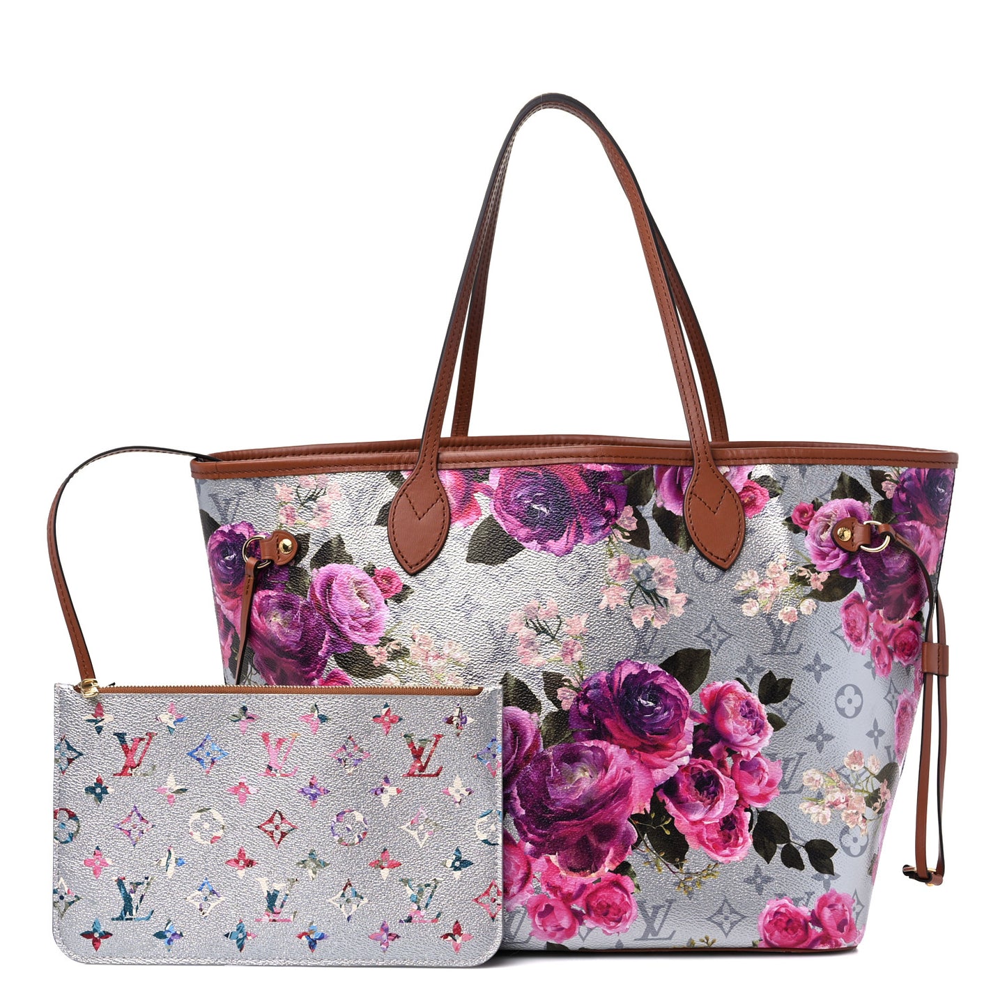 Metallic Monogram LV Garden Neverfull MM Silver