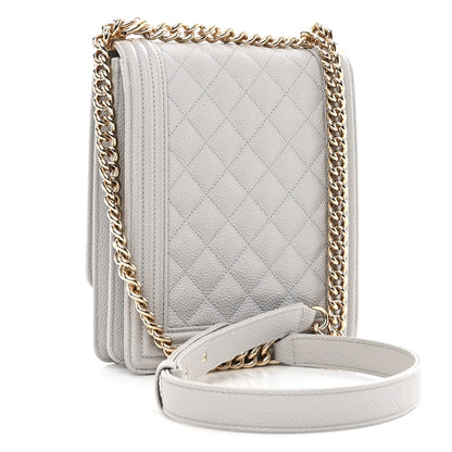 Chanel Caviar Quilted North South Boy Flap Light Grey 3 of 10