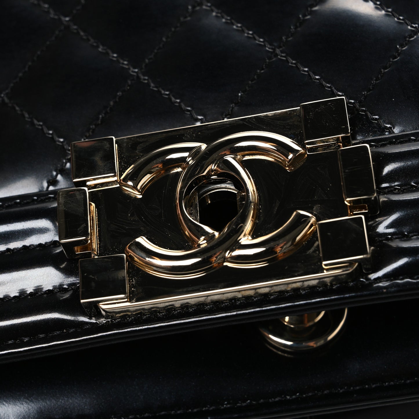Iridescent Glazed Calfskin Quilted New Medium Boy Flap Black