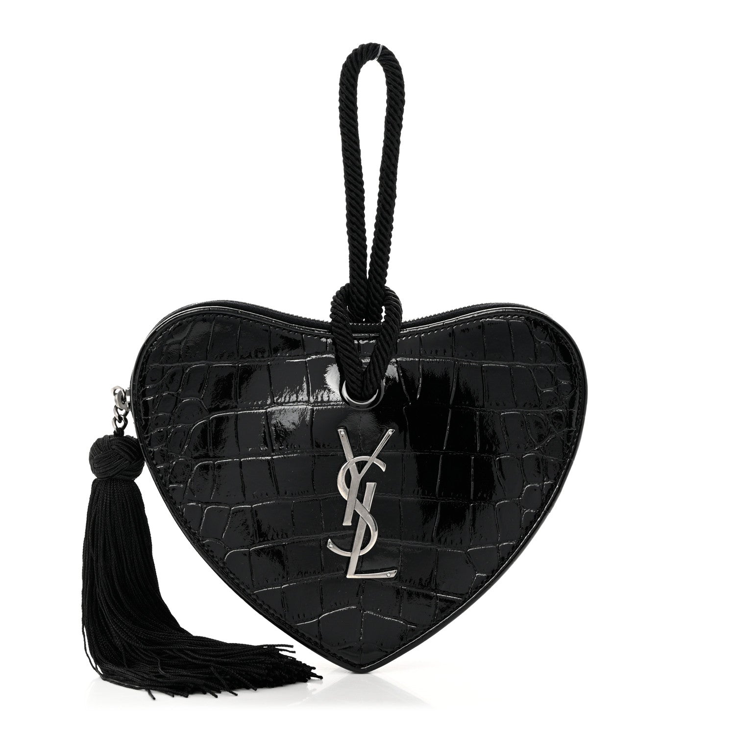 Saint Laurent Patent Crocodile Embossed Sac Coeur Heart Shaped Clutch Black 1 of 6