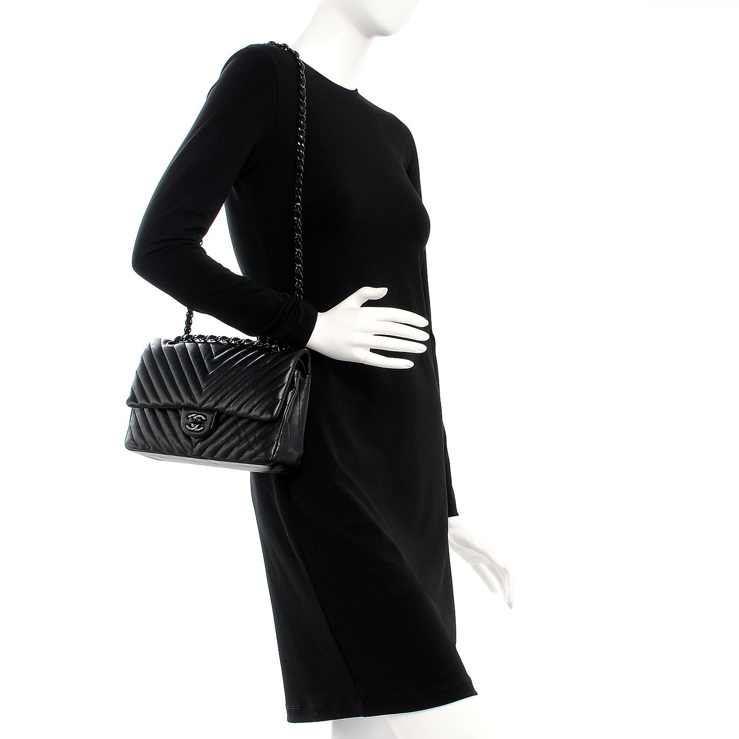 Lambskin Chevron Quilted Medium Double Flap So Black