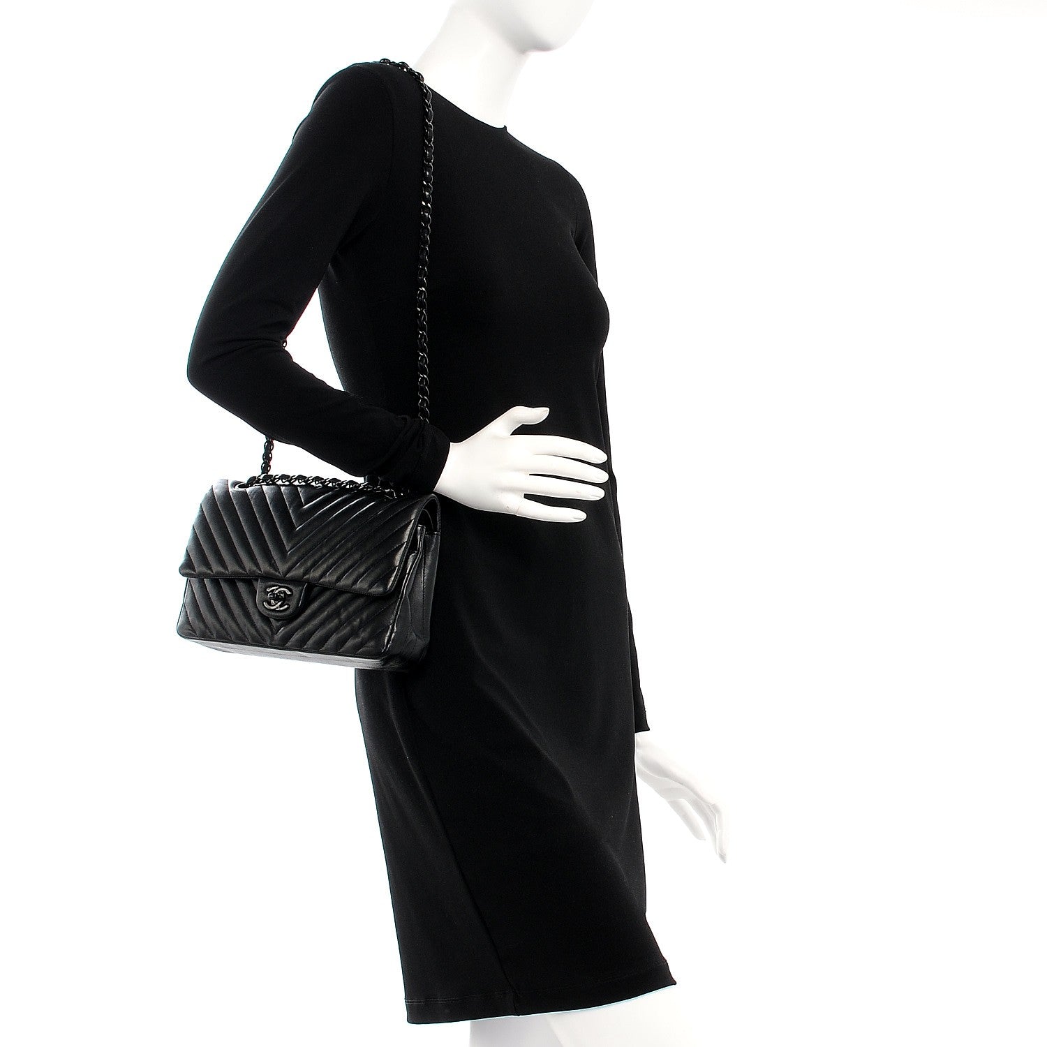 Chanel Lambskin Chevron Quilted Medium Double Flap So Black 2 of 8
