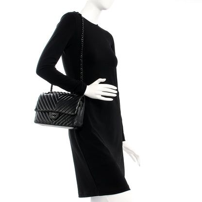 Chanel Lambskin Chevron Quilted Medium Double Flap So Black 2 of 8