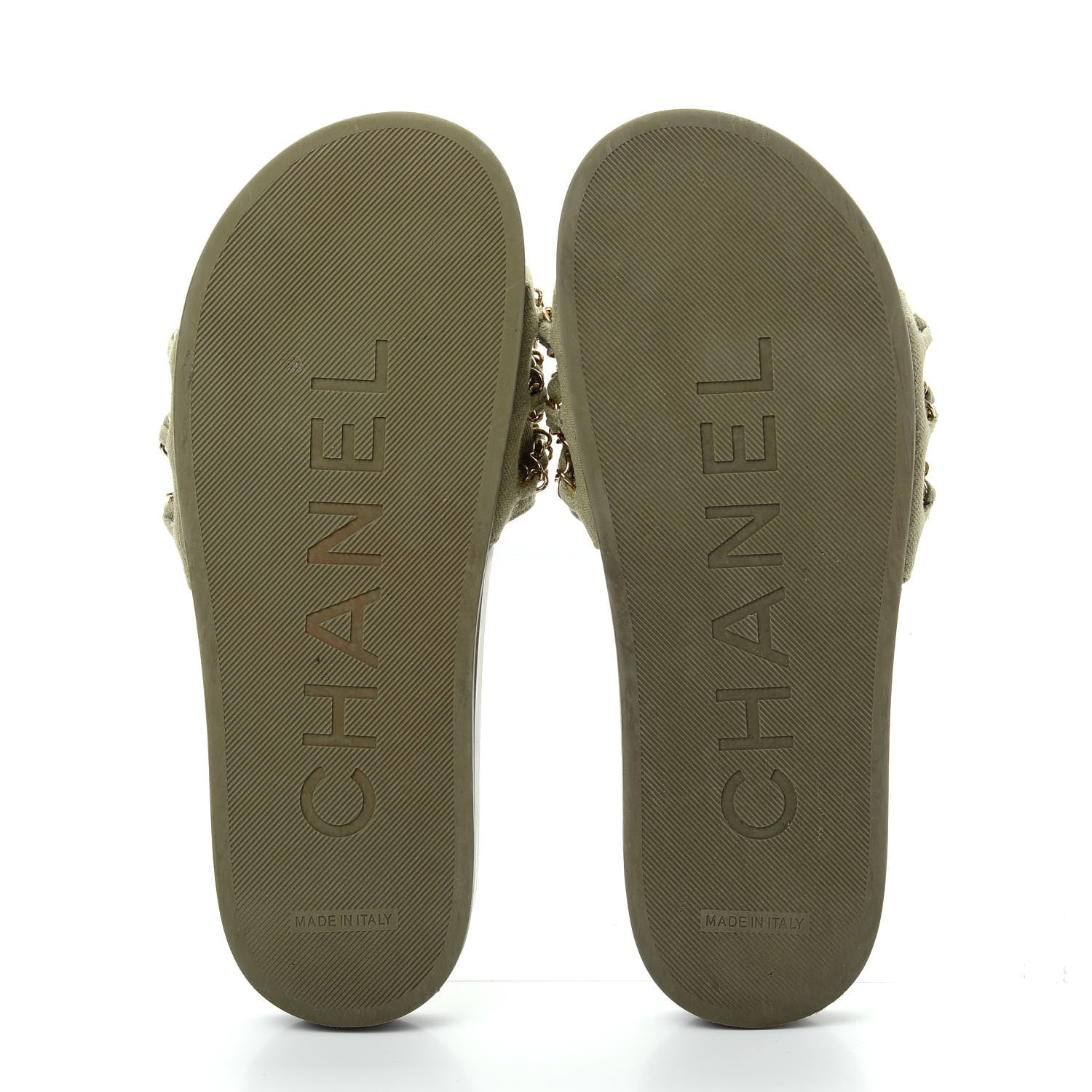 Chanel Canvas Chain Flat Sandals 38 Khaki 6 of 10