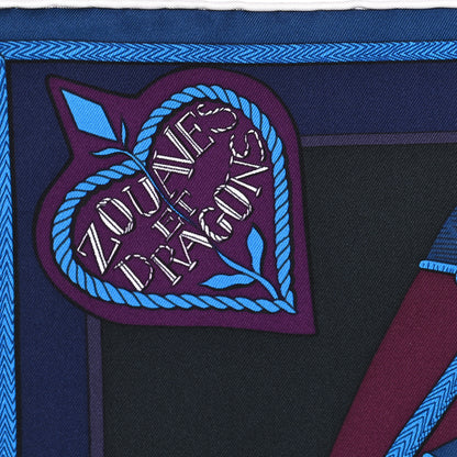 Hermes Silk Zouaves Et Dragons Scarf 90 Marine Bordeaux Cobalt 8 of 12