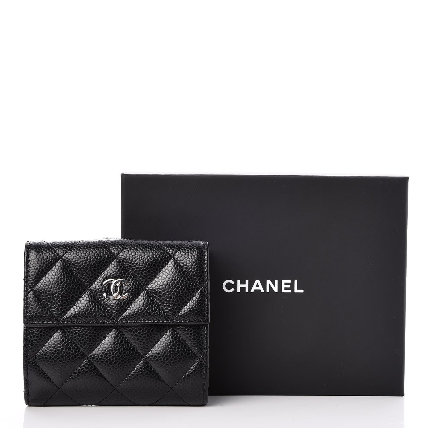 Caviar Quilted Compact Flap Wallet Black