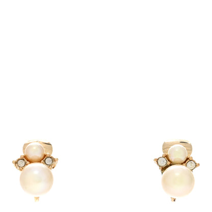 Christian Dior Pearl Crystal Clip On Earrings Cream 1 of 5