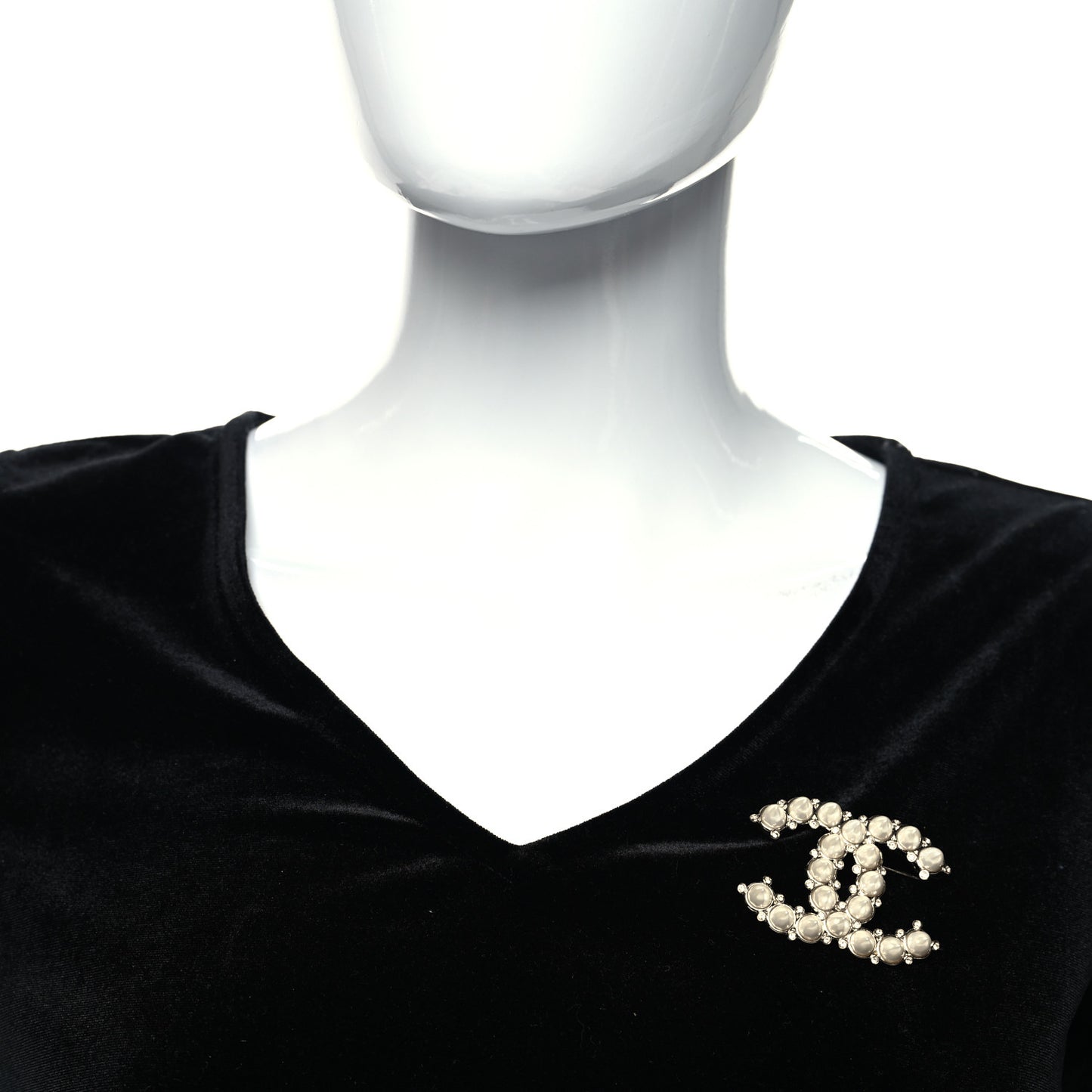 Pearl Crystal CC Brooch Gold