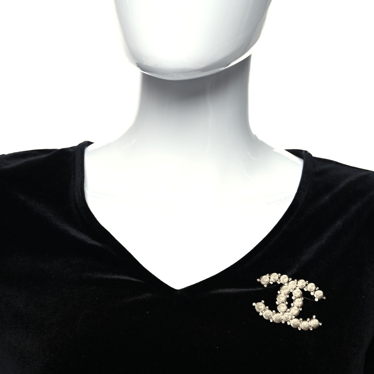 Chanel Pearl Crystal CC Brooch Gold 3 of 4