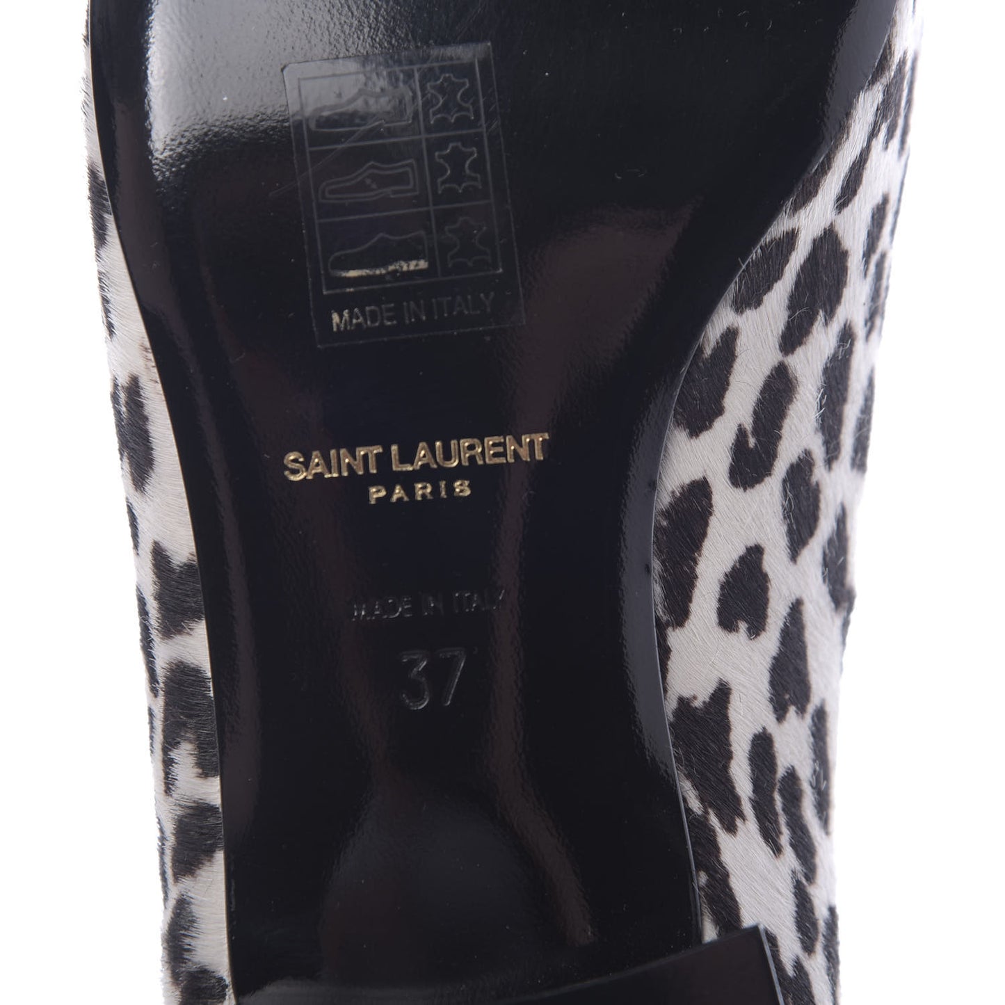 Calfskin Calf Hair Corda Snow Leopard Slipper 37 Black White