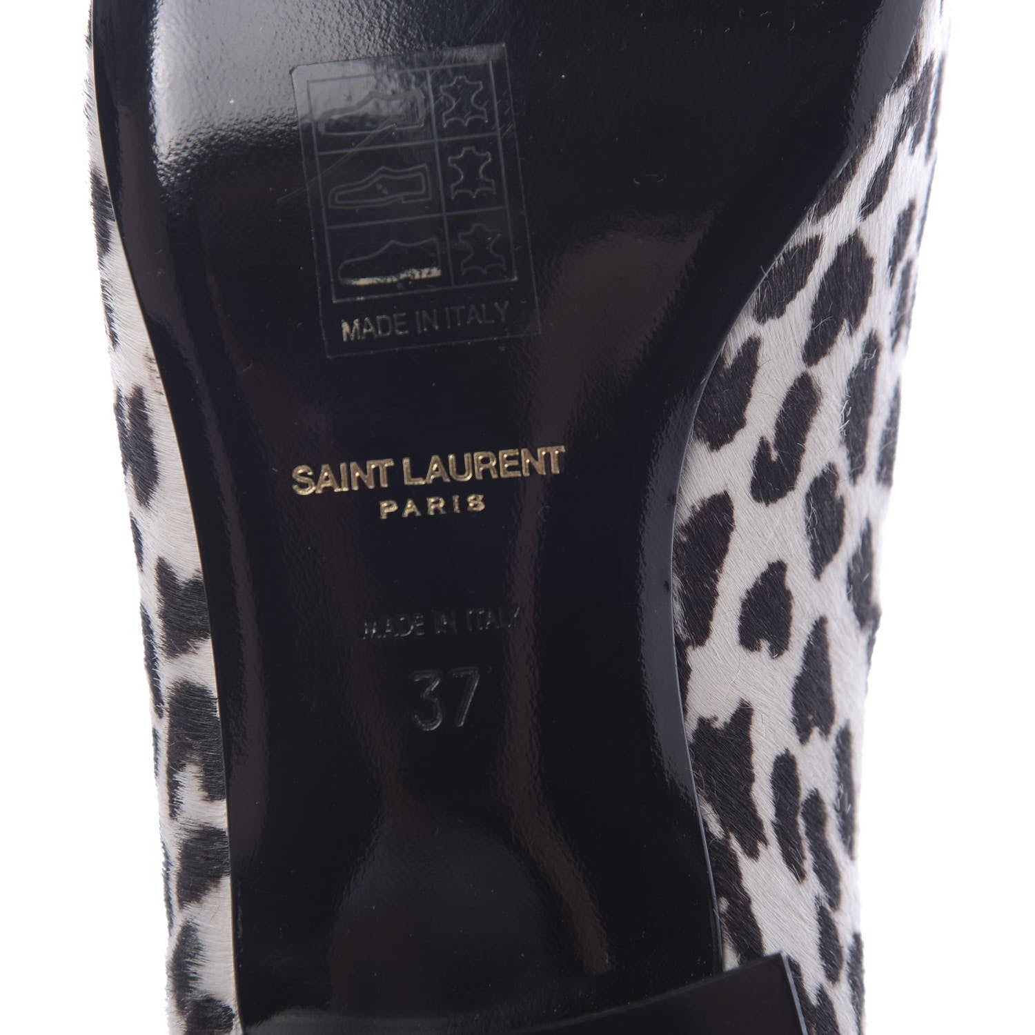 Saint Laurent Calfskin Calf Hair Corda Snow Leopard Slipper 37 Black White 8 of 12