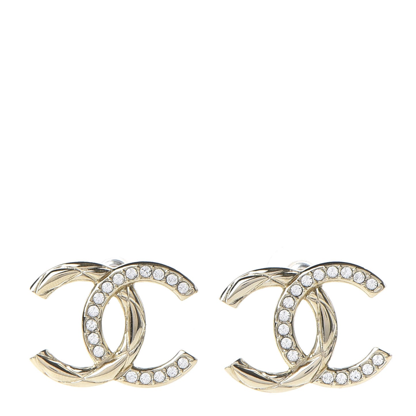 Crystal Glitter Quilted CC Earrings Light Gold
