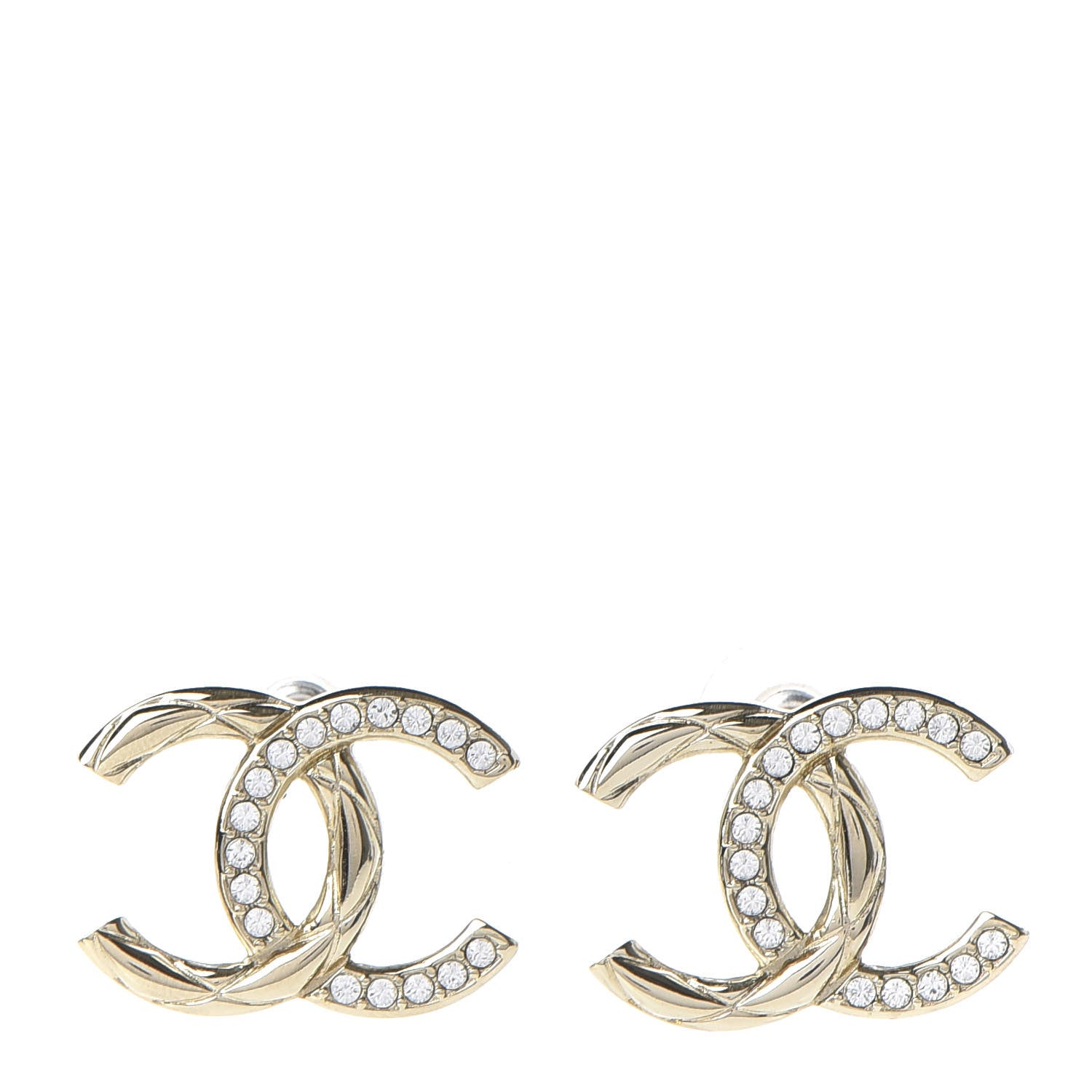 Chanel Crystal Glitter Quilted CC Earrings Light Gold 1 of 5