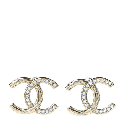 Chanel Crystal Glitter Quilted CC Earrings Light Gold 1 of 5