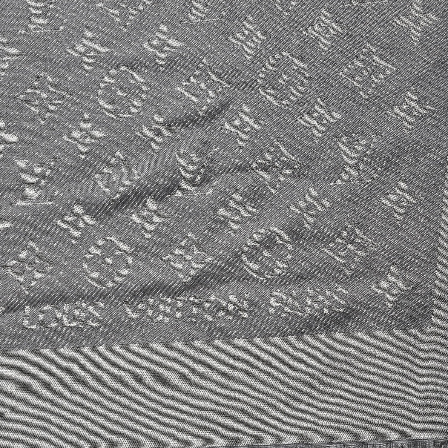Louis Vuitton Silk Lurex Wool Monogram Shine Shawl Charcoal Grey 3 of 5