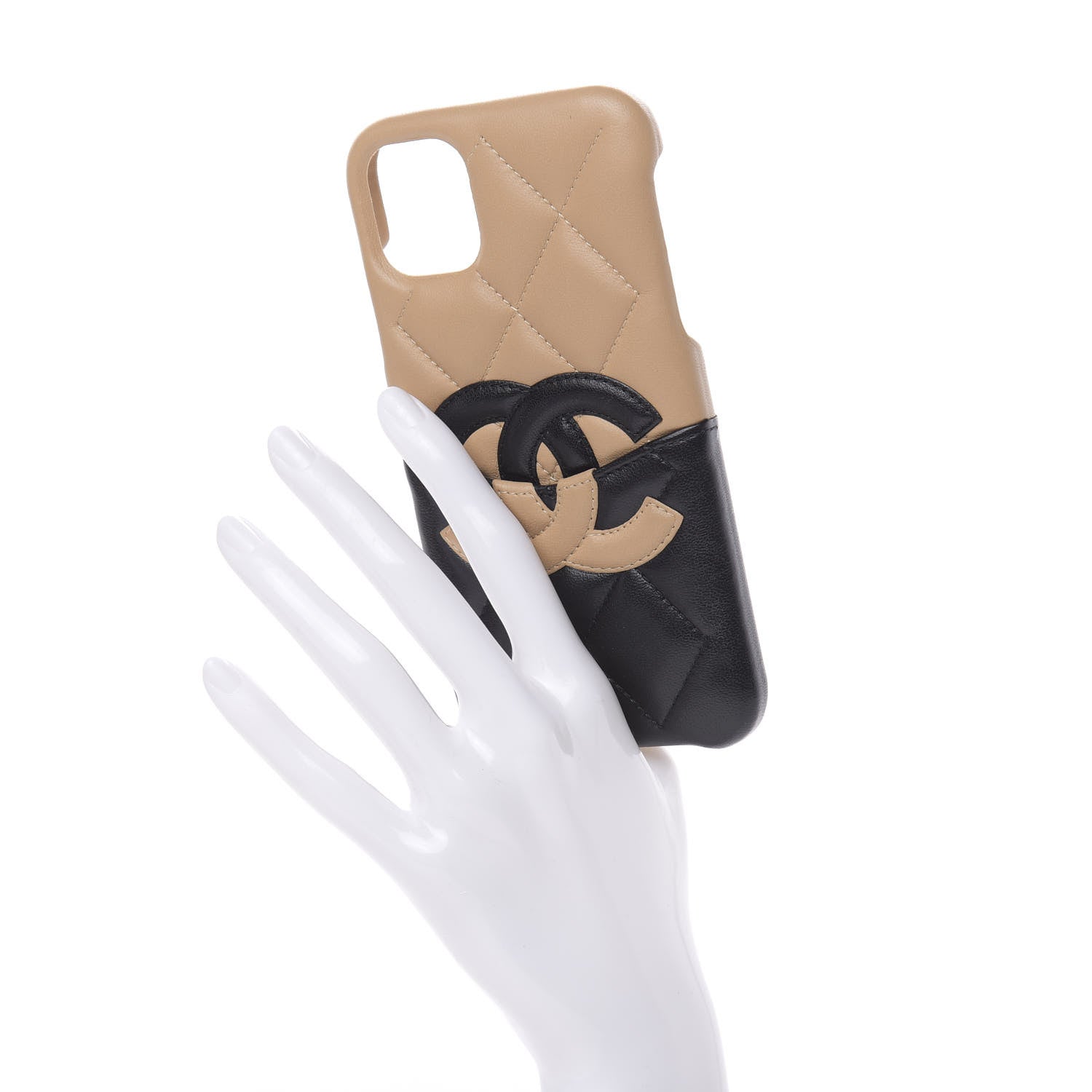 Chanel Lambskin Quilted CC iPhone XI Pro Case Beige Black 2 of 9