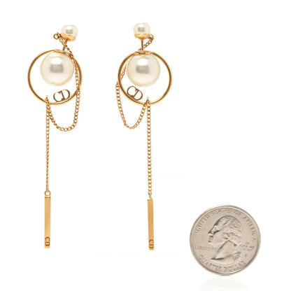 Christian Dior Pearl Tribales Dangle Chain Earrings Gold 2 of 4
