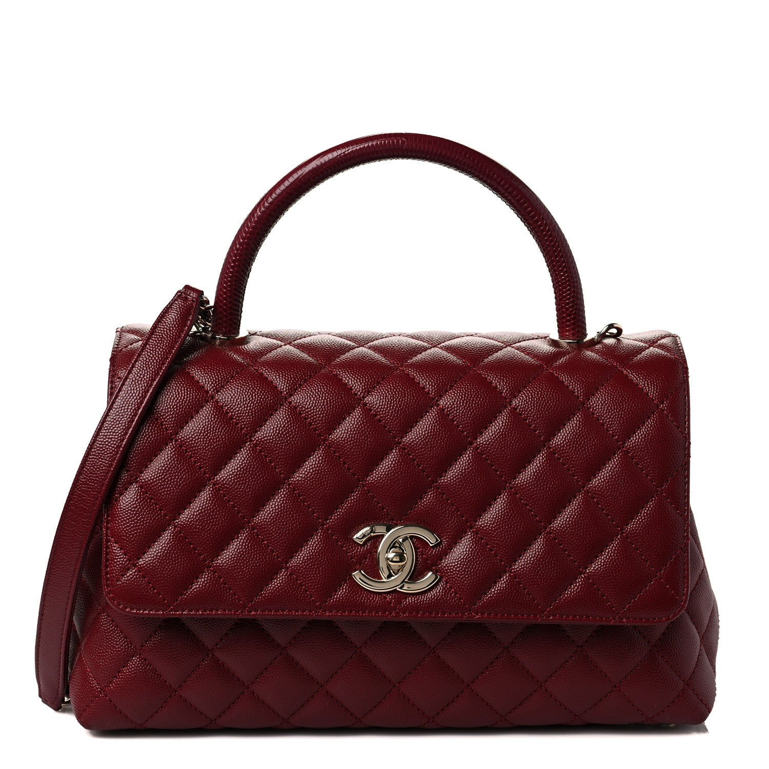 Chanel Caviar Lizard Embossed Quilted Small Coco Handle Flap Burgundy 1 of 9