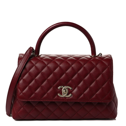 Chanel Caviar Lizard Embossed Quilted Small Coco Handle Flap Burgundy 1 of 9