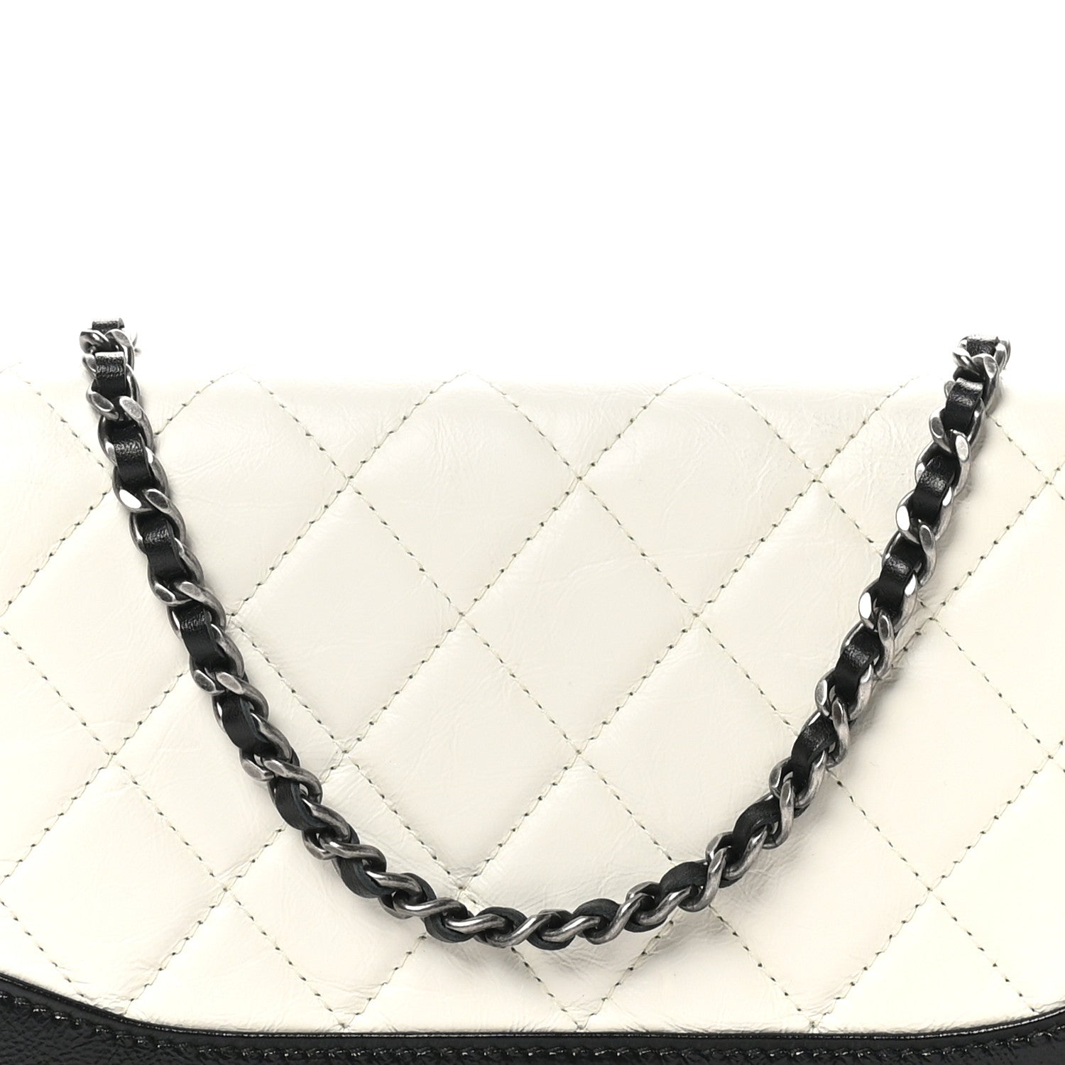 Chanel Aged Calfskin Quilted Gabrielle Wallet On Chain WOC White Black 9 of 11