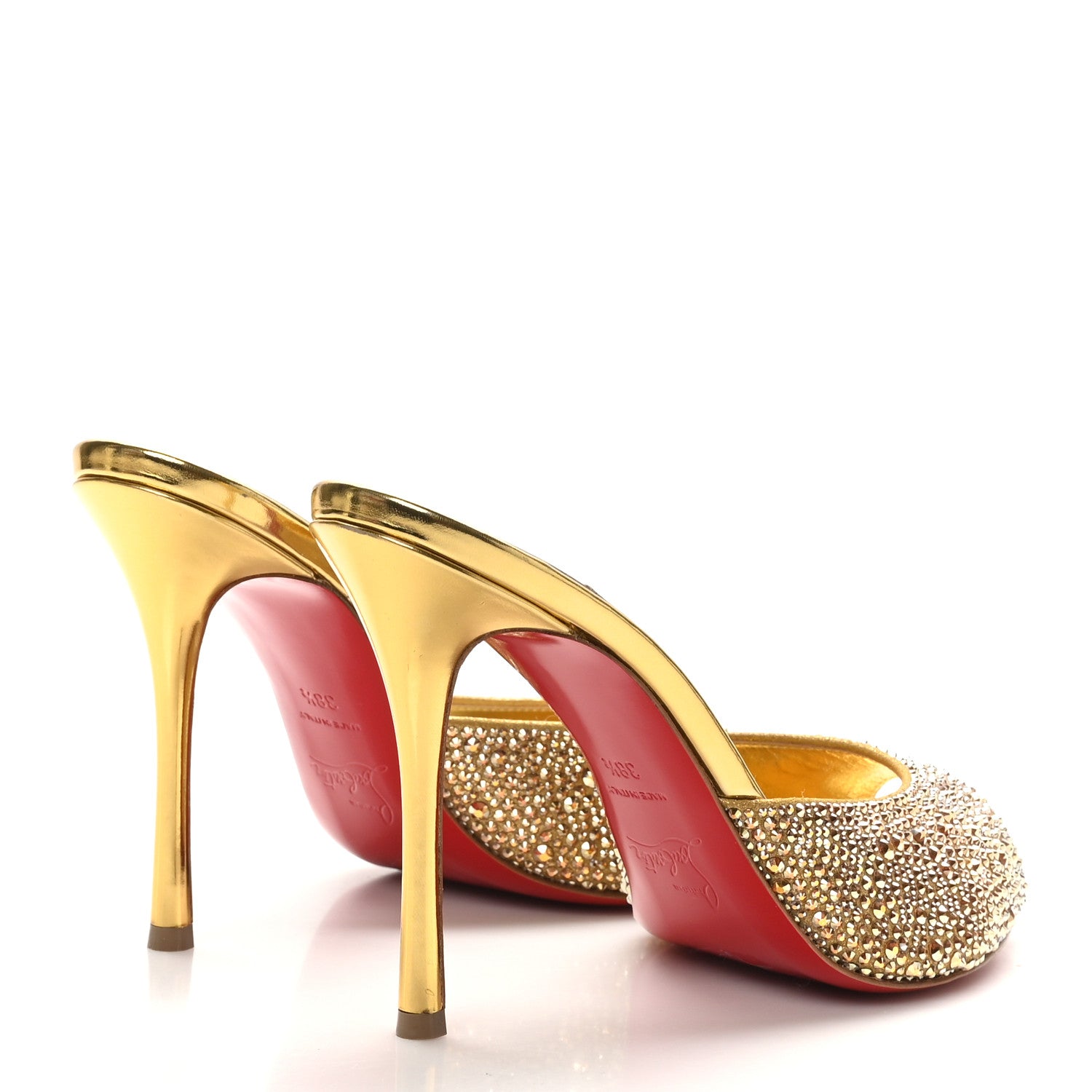 Christian Louboutin Suede Crystal Strass Me Dolly 100 Sandals 38.5 Gold 5 of 7