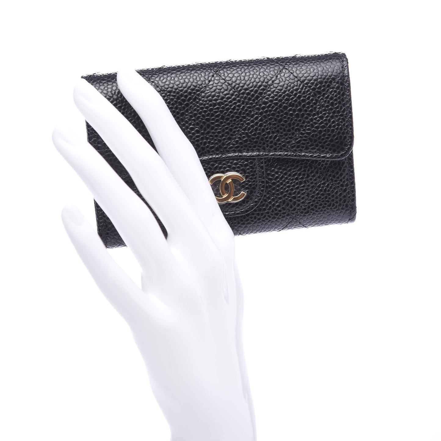 Caviar Quilted Flap Card Holder Black