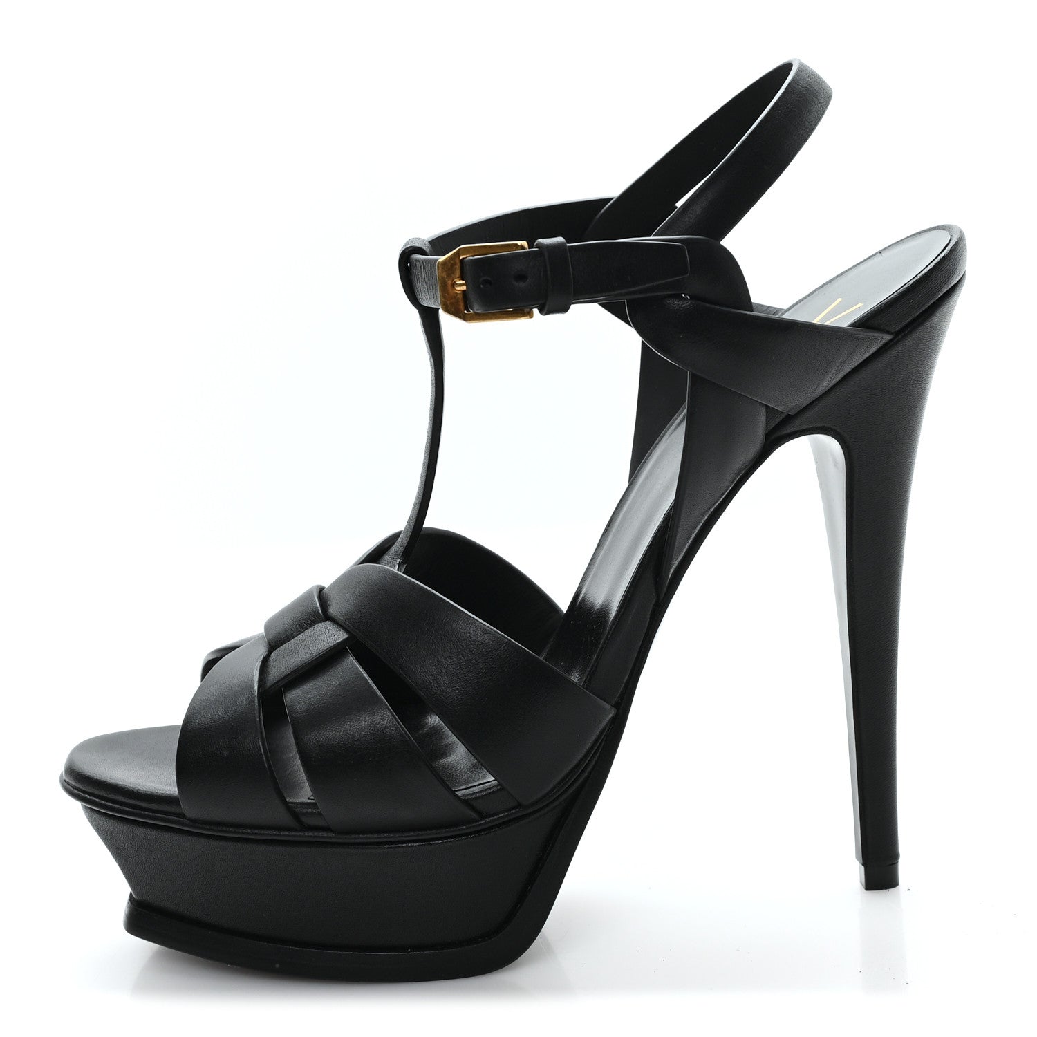 Saint Laurent Calfskin Tribute 105 Platform Sandals 38 Black 1 of 10