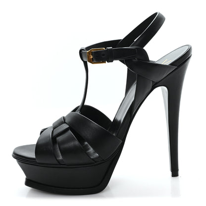 Saint Laurent Calfskin Tribute 105 Platform Sandals 38 Black 1 of 10