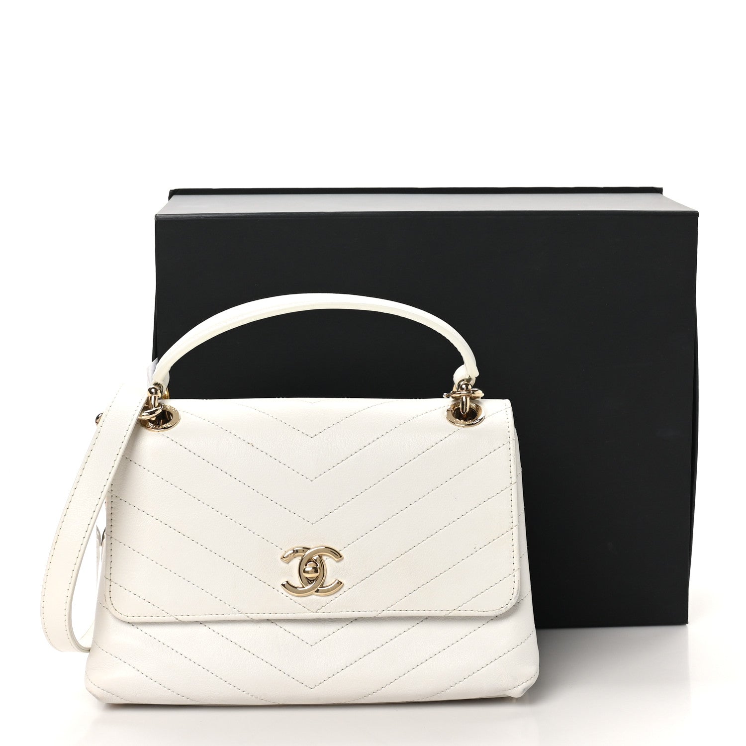 Chanel Grained Calfskin Small Chevron Chic Top Handle Flap White 11 of 11