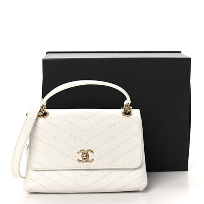 Chanel Grained Calfskin Small Chevron Chic Top Handle Flap White 11 of 11