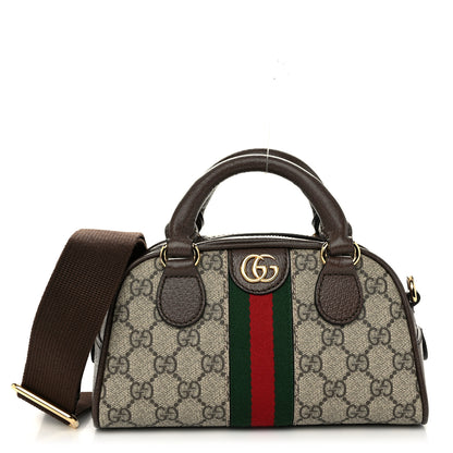 Gucci GG Supreme Monogram Textured Dollar Calfskin Web Mini Ophidia Top Handle Bowler Bag Beige Ebony New Acero 1 of 10