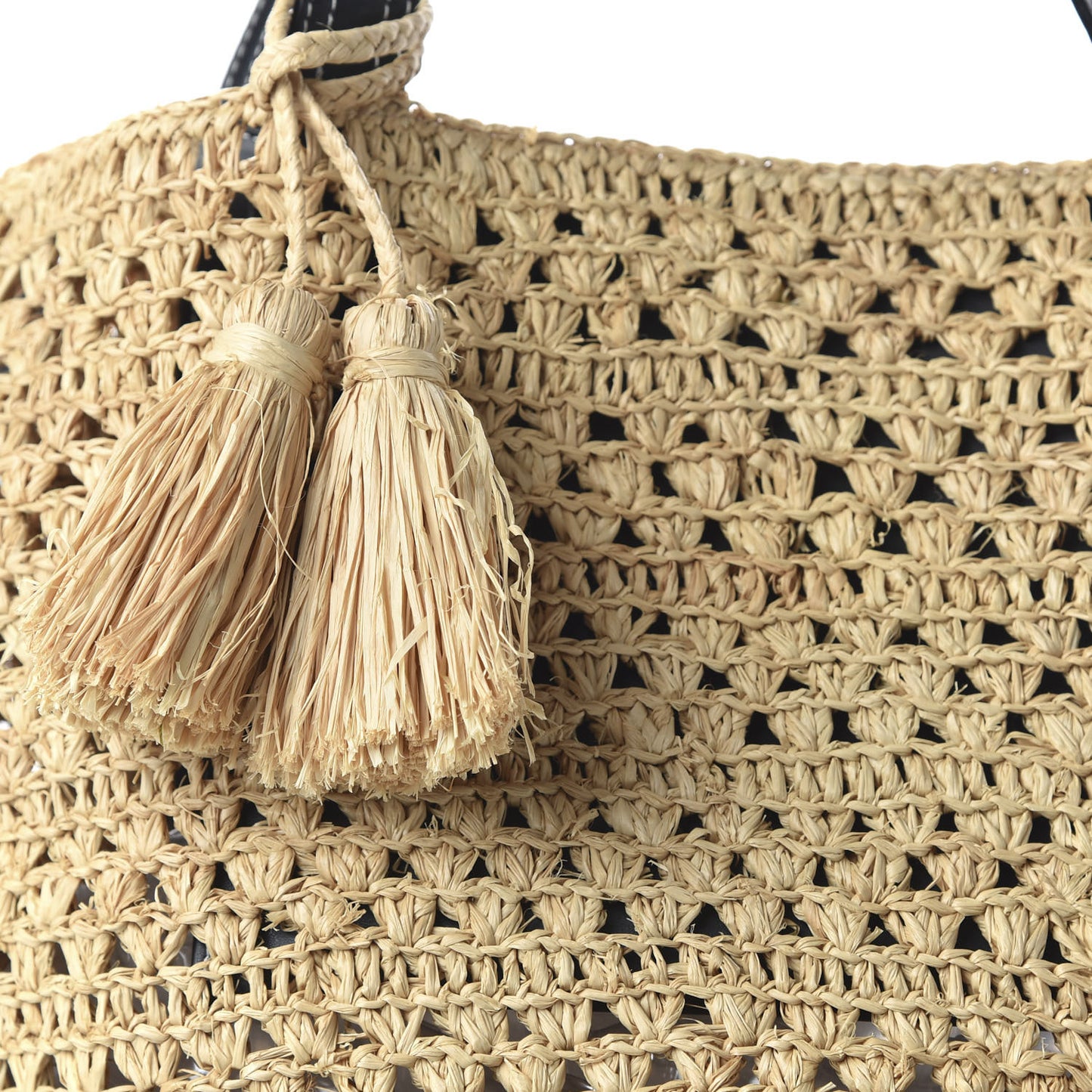 Raffia Faux Leather Ajouree Tote Sand