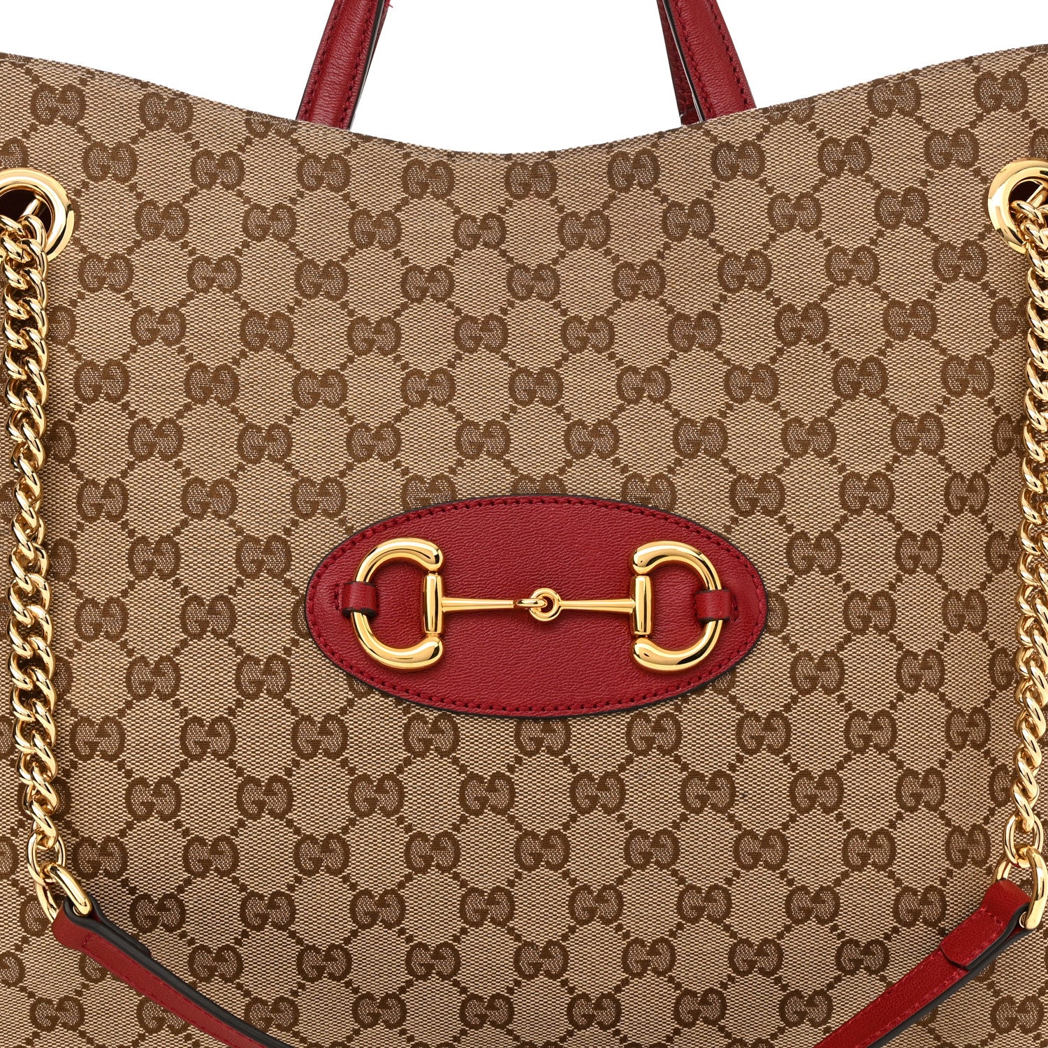 Gucci Monogram New Sakai Calfskin Lux Large Horsebit 1955 Tote Bag Beige Ebony New Cherry Red 8 of 11