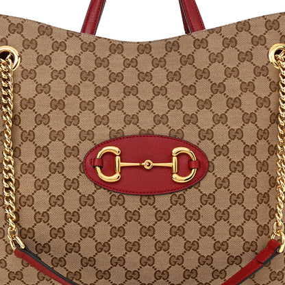 Gucci Monogram New Sakai Calfskin Lux Large Horsebit 1955 Tote Bag Beige Ebony New Cherry Red 8 of 11
