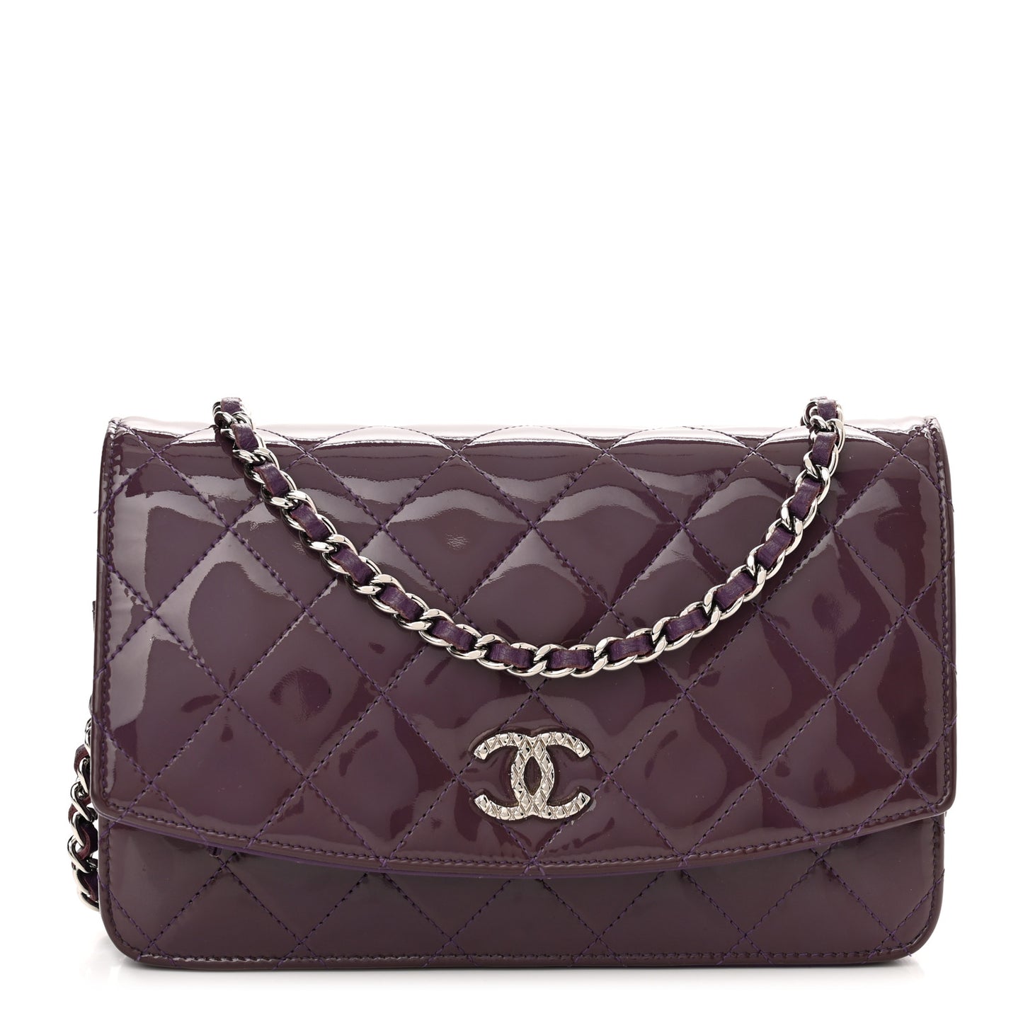 Patent Quilted Brilliant Wallet On Chain WOC Violet
