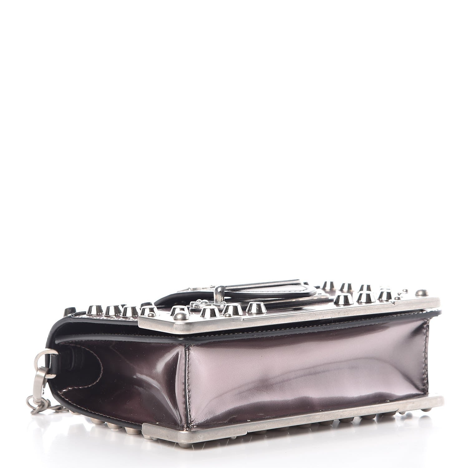 Prada Metallic Vitello Saffiano Studded Cahier Bag Ferro Black 4 of 7