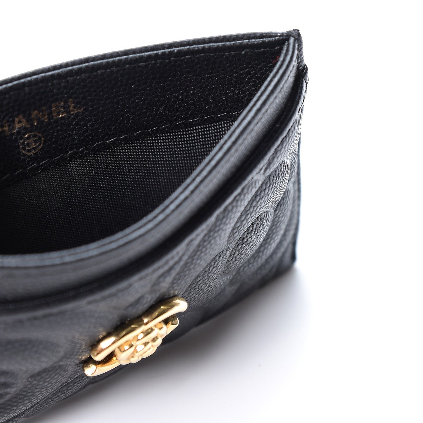 Caviar Camellia Embossed Card Holder Black