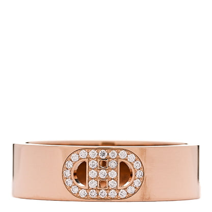 Hermes 18K Rose Gold Diamond PM H D'Ancre Ring 54 6.75 1 of 5
