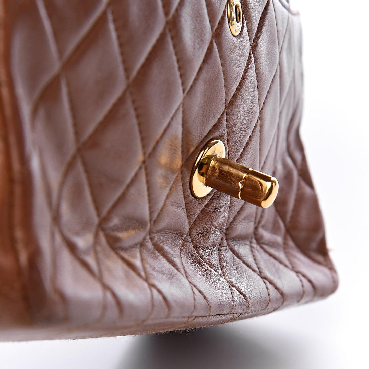 Lambskin Quilted Medium Double Flap Brown