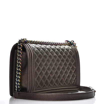 Chanel Iridescent Goatskin Quilted New Medium Boy Flap Dark Gold 3 of 9