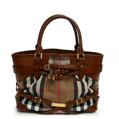 Burberry House Check Bridle Calfskin Medium Lynher Tote Dark Tan 1 of 10