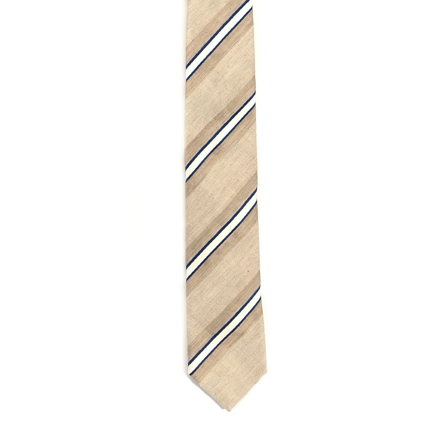 Linen Cotton Silk Mens CC Stripe Neck Tie Beige